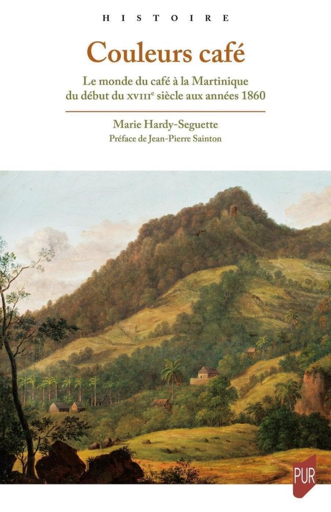 La couverture du livre est illustrée par une peinture représentant une habitation caféière. Il s'agit d'un paysage en morne, boisé en hauteur et dans le lointain. Au centre une maison, et quelques cases, autour un espace cultivé.